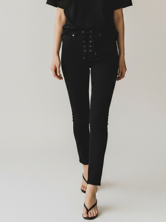 Topshop Denim - Topshop Moto Skinny Jeans Jamie High Rise Lace Up Ankle Crop Black Size 26